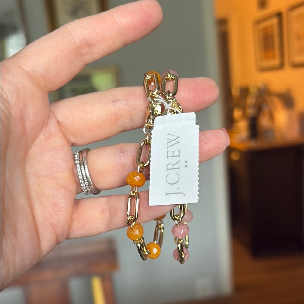 J. Crew Set of 2, Gold & Orange Chain Bracelet, Gold and Pink  Chain Bracelet